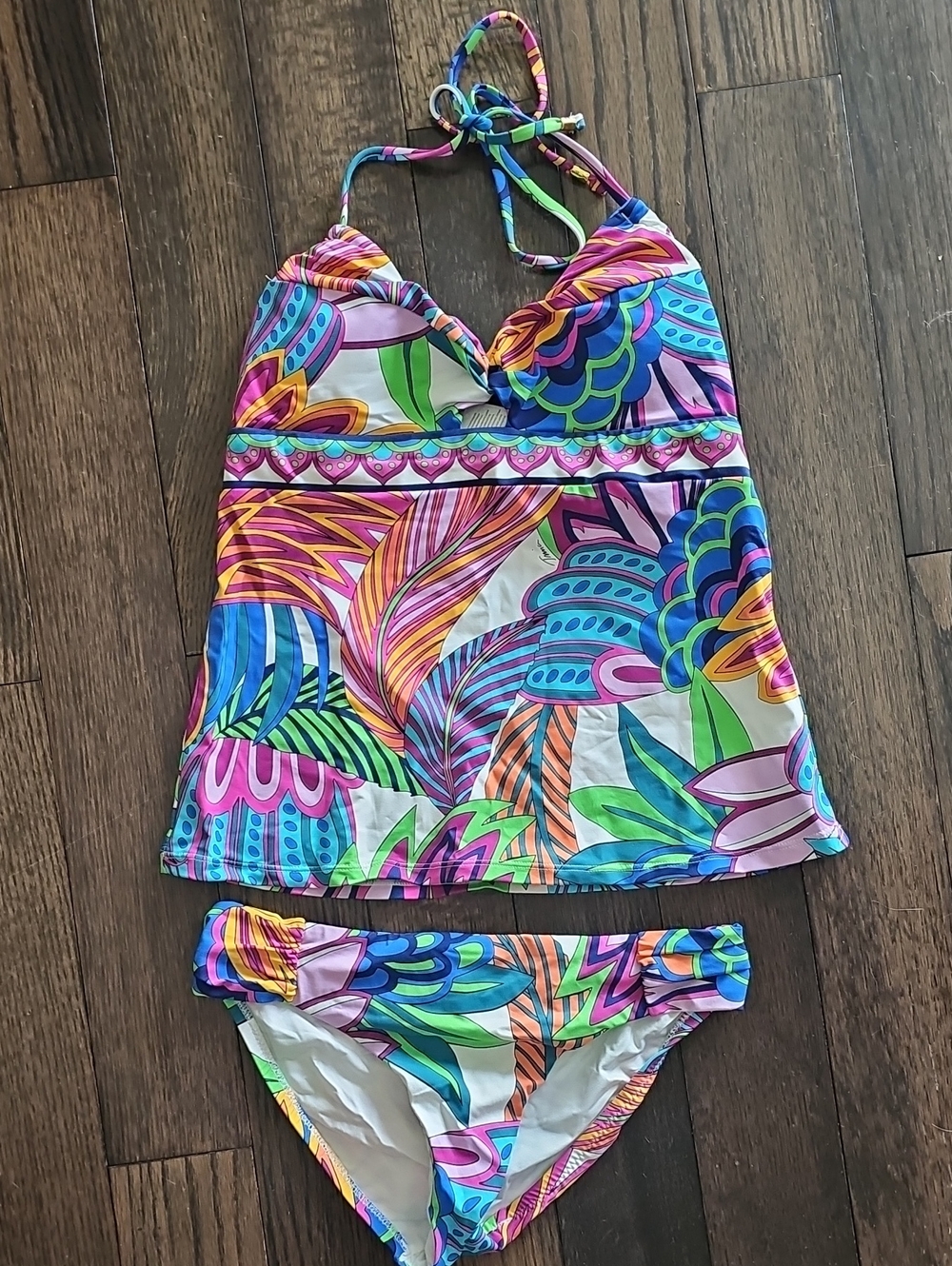 Trina Turk Girls Multicolor Tropical Tankini in Pink, Blue, Green